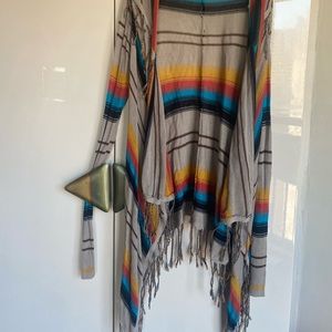 Billabong cardigan striped fringe sweater large